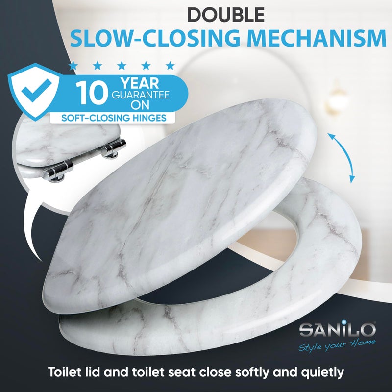 SANILO Wooden Toilet Seat with Soft Close [ROUND] - Decorative, Quiet & Slow Close Molded Wood Seat - With Strong Bumpers & Hinges - Adjustable Fit â€“ Marble - Image 2